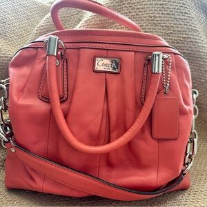Coach Pink Leather Satchel with Silver Hardware